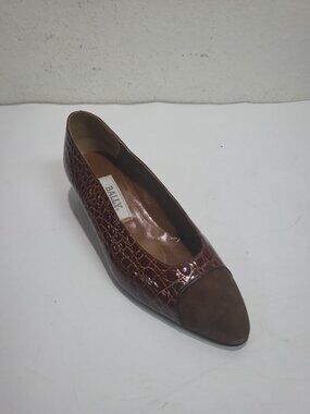 Bally ~ Women's Brown Croc Print Leather with Suede Toe Heels ~ Size 7 1/2 M